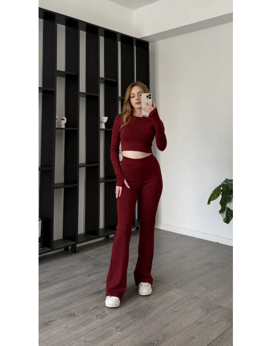 Bordo Gaia Parmak Geçirmeli Tayt Takım