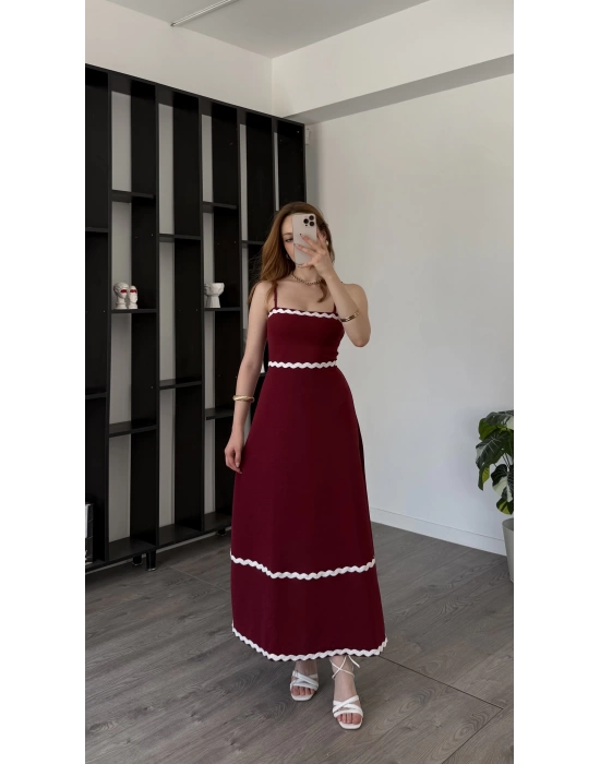 Bordo Hadley Askılı A Kesim Elbise