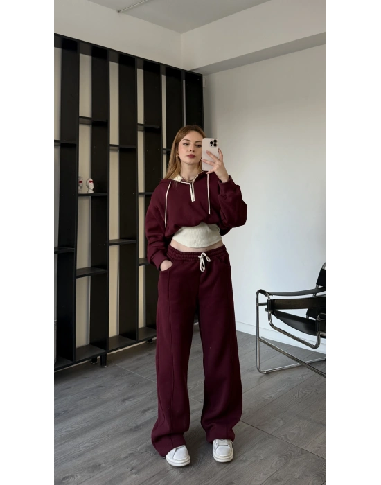 Bordo Leo Belden Oturmalı 2’li Takım