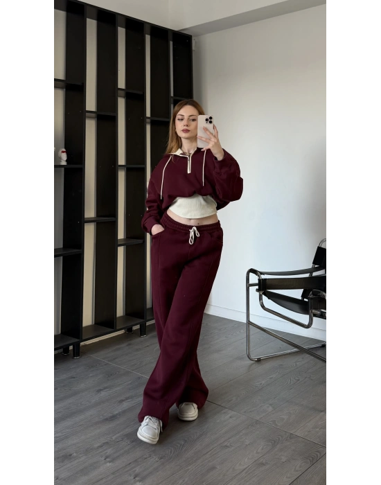 Bordo Leo Belden Oturmalı 2’li Takım