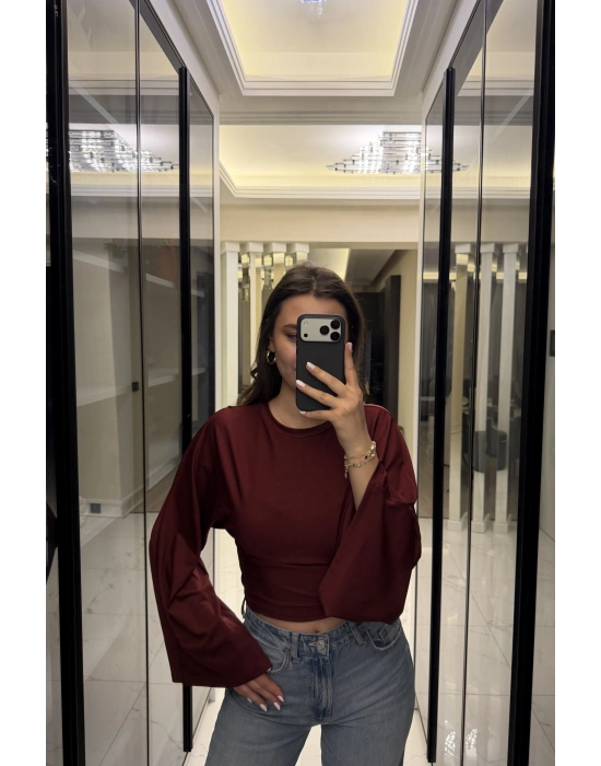 Bordo Lia Yarasa Kollu Bluz