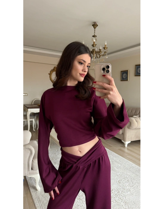 Bordo Luna V Bel Kesimli Modal Takım