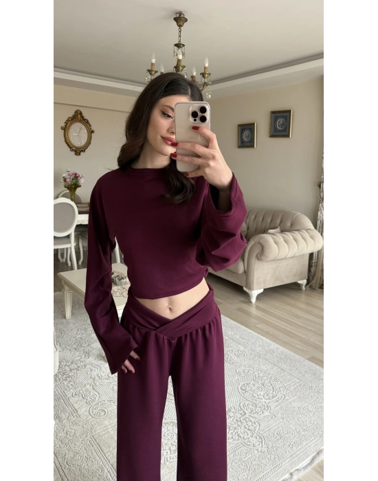 Bordo Luna V Bel Kesimli Modal Takım