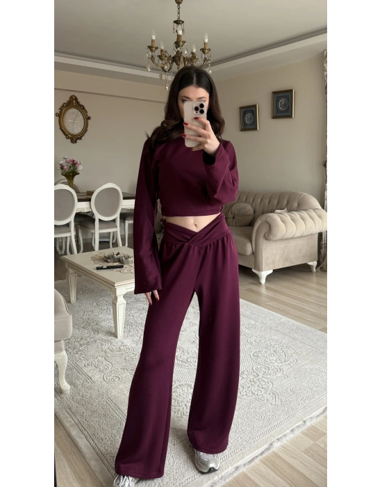 Bordo Luna V Bel Kesimli Modal Takım