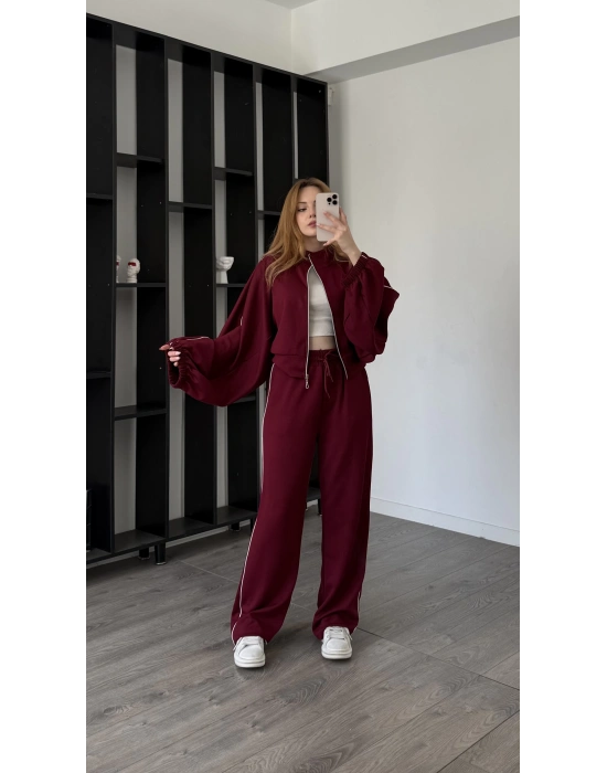 Bordo Luvy Modal Şeritli Takım