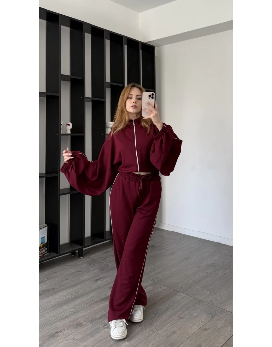 Bordo Luvy Modal Şeritli Takım