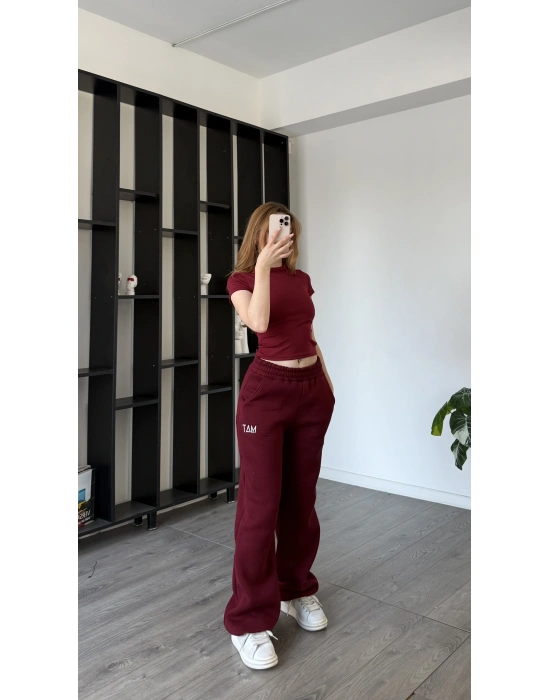 Bordo Mat Basic Eşofman Altı