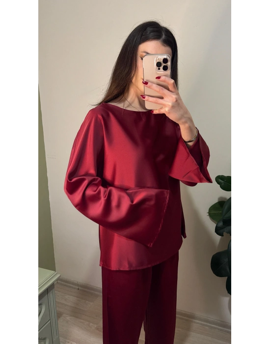 Bordo Mua Saten Salaş Takım