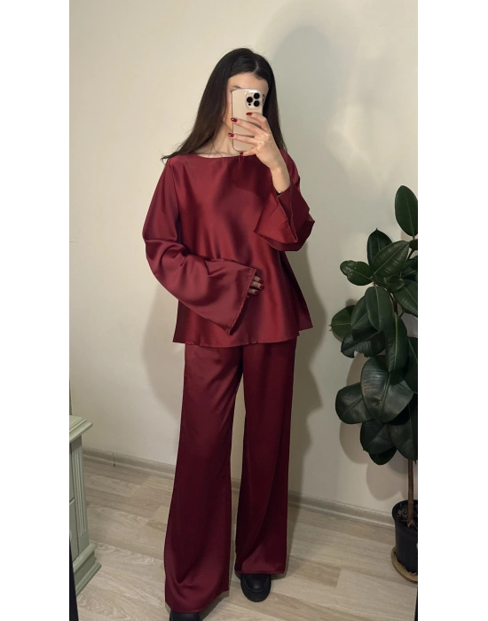 Bordo Mua Saten Salaş Takım