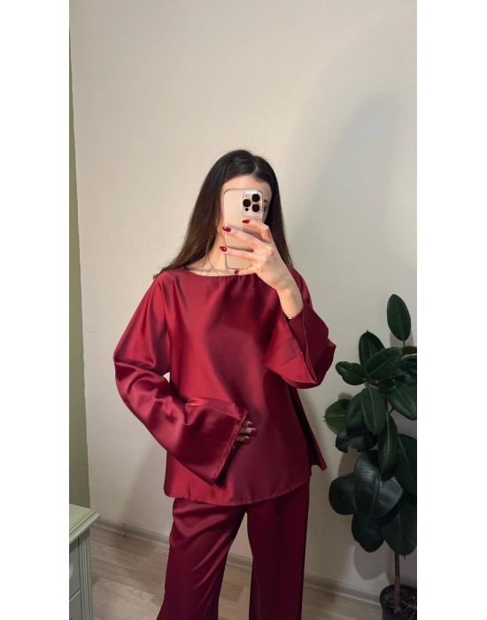 Bordo Mua Saten Salaş Takım