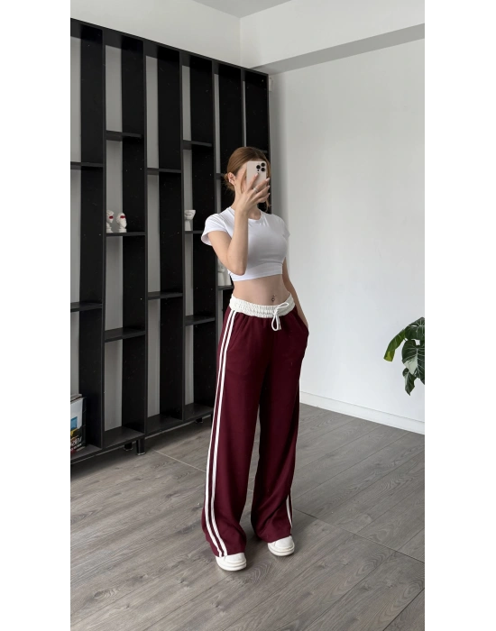 Bordo Perry Çizgili Eşofman Altı