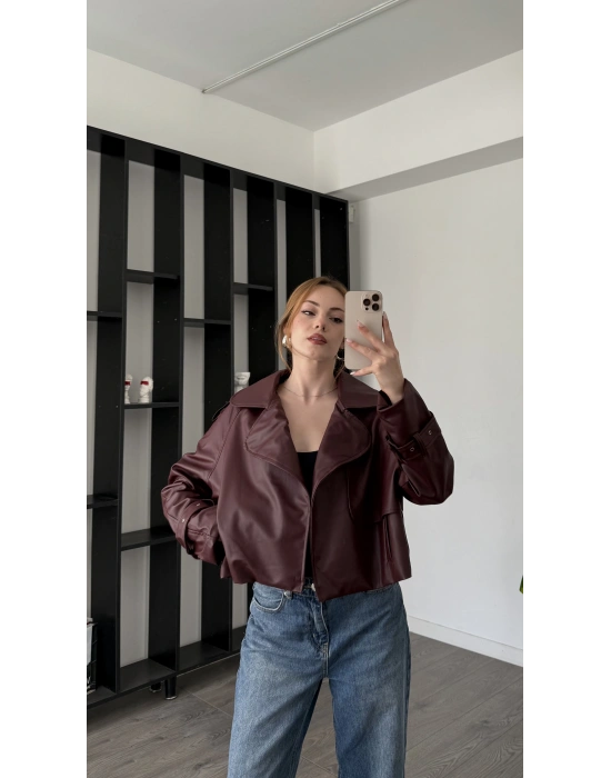 Bordo Shay Deri Ceket