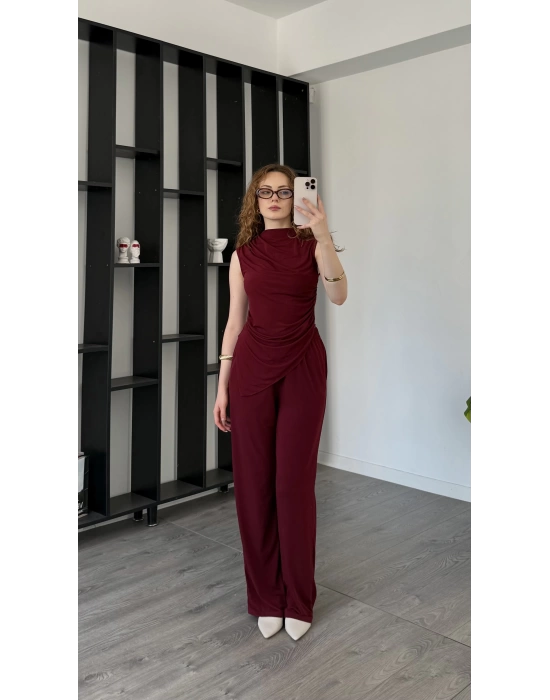 Bordo Venna Asimetrik Kesimli Sandy 2’li Takım