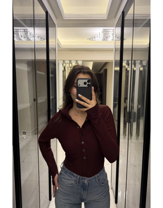 Bordo Zr Muadil Çıt Çıt Yakalı Bluz