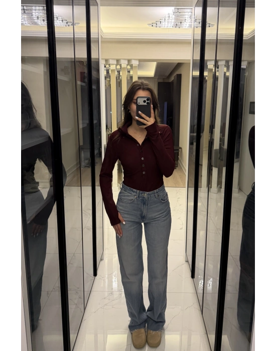 Bordo Zr Muadil Çıt Çıt Yakalı Bluz