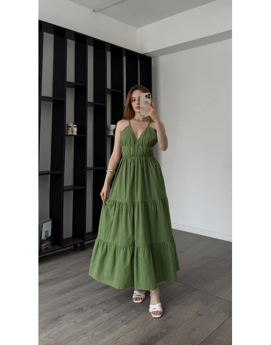 Çimen Yeşili Greta Çapraz Sırt Askılı Elbise