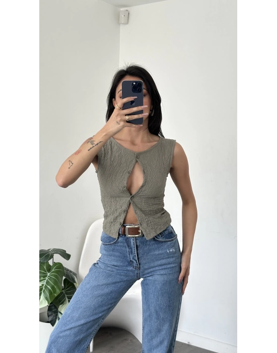 Claire Haki Düğmeli Yelek