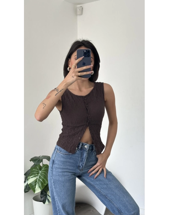 Claire Kahve Düğmeli Yelek