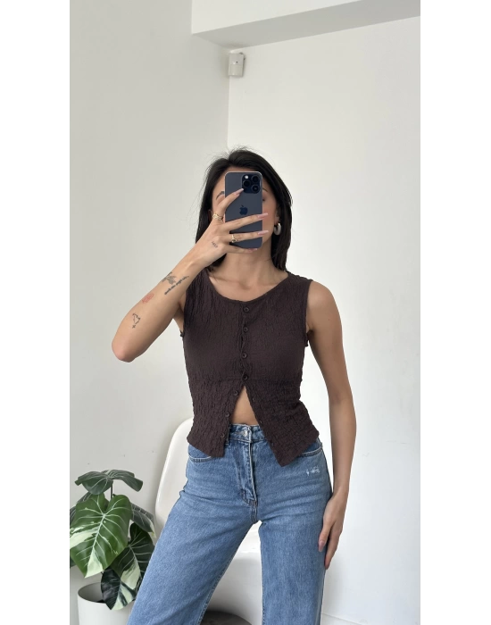 Claire Kahve Düğmeli Yelek