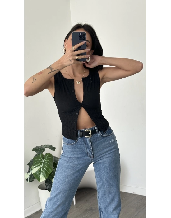 Claire Siyah Düğmeli Yelek
