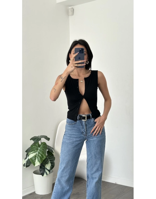 Claire Siyah Düğmeli Yelek