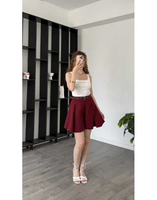 Edna Bordo Kemerli Şehir Boy Şort