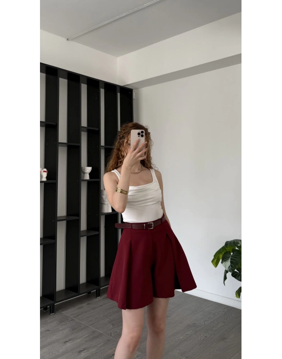 Edna Bordo Kemerli Şehir Boy Şort