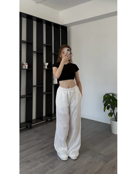 Sage Beyaz Astarlı Keten Pantolon