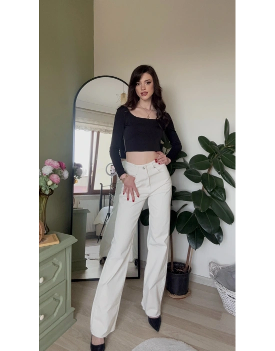 Ekru Cara Düz Kesim Straight Jean