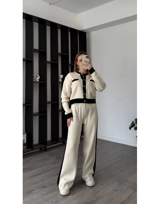 Ekru Chiara Blok Renkli Triko Takım