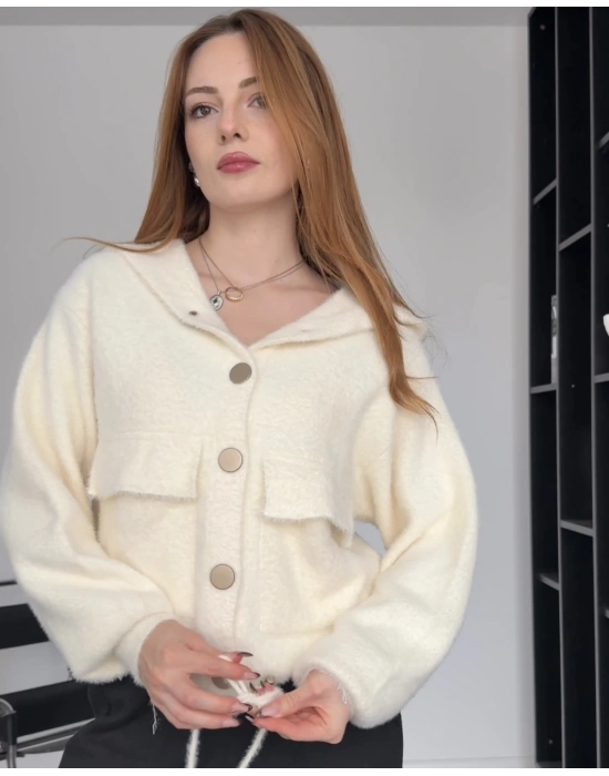 Ekru Jenny Düğmeli Yumoş Ceket