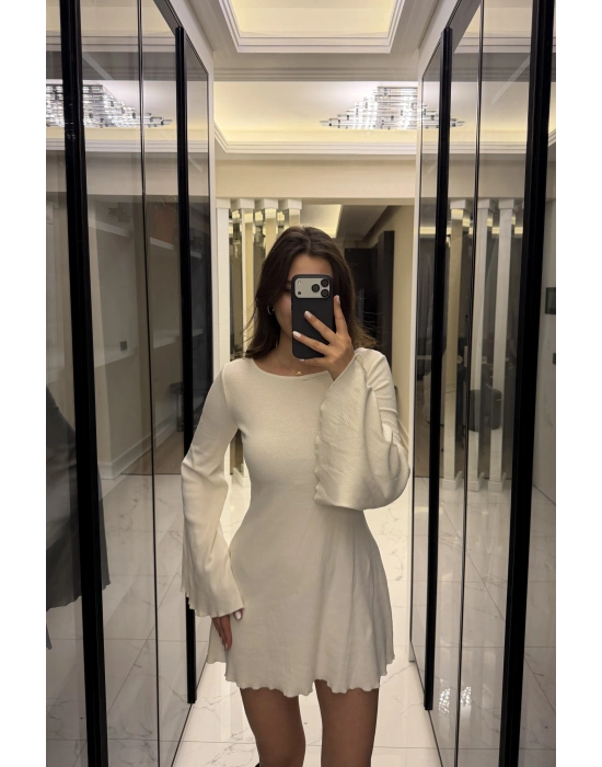 Ekru Jiex Bağcık Sırtlı Volan Elbise