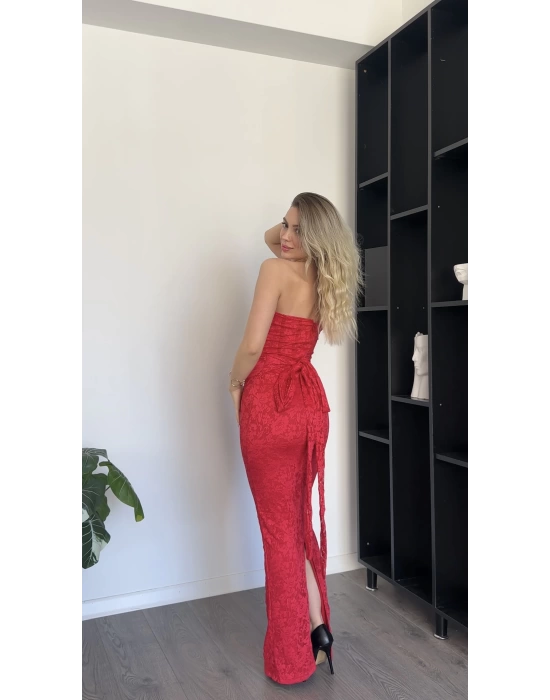 Elara Nar Çiçeği Dantel Korse Bel Kuşak Detay Elbise