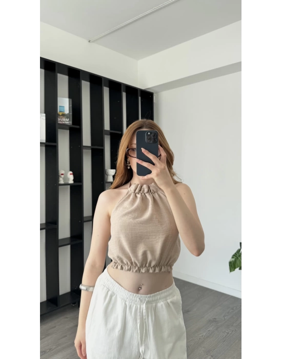 Elena Bej Sırt Dekolteli Bluz