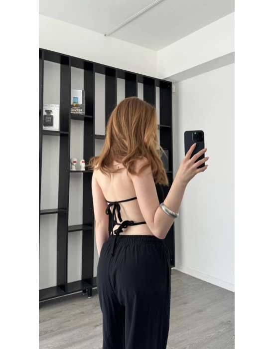 Elena Siyah Sırt Dekolteli Bluz