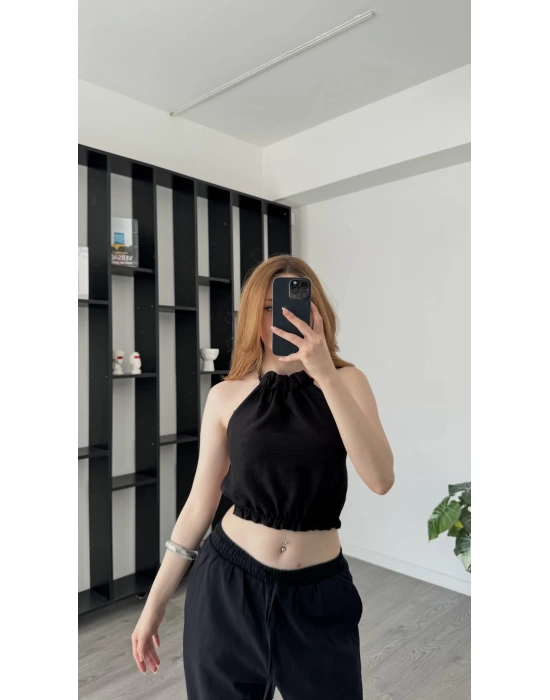 Elena Siyah Sırt Dekolteli Bluz