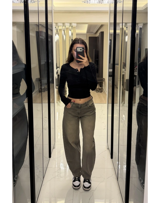 Eskitme Antrasit Baggy Jean