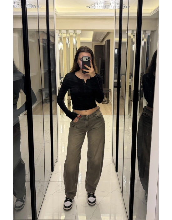 Eskitme Antrasit Baggy Jean