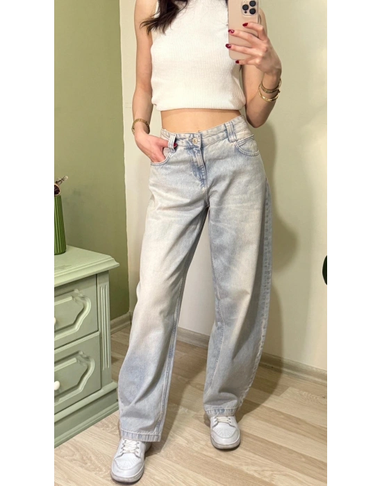 Eskitme Buz Mavi Baggy Jean