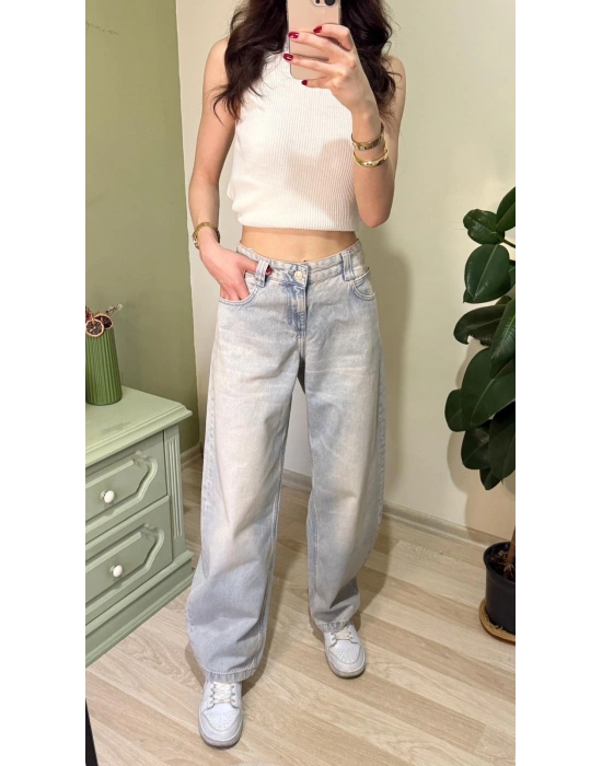 Eskitme Buz Mavi Baggy Jean
