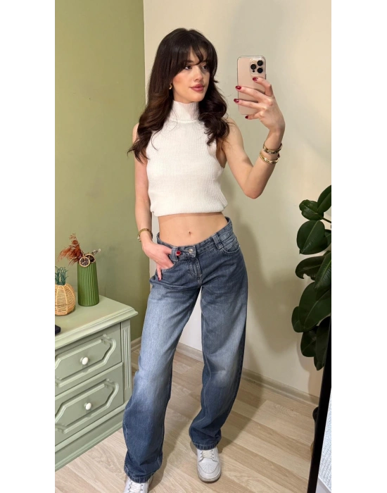 Eskitme İndigo Baggy Jean