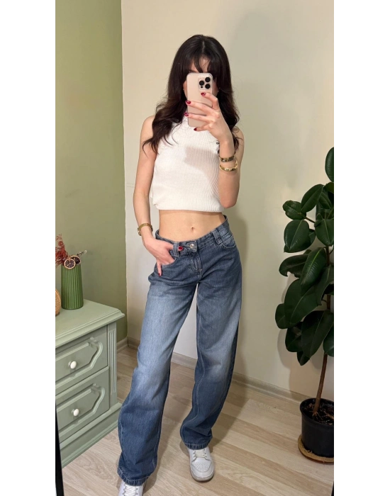 Eskitme İndigo Baggy Jean