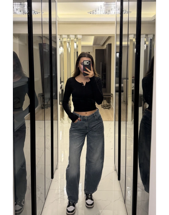 Eskitme İndigo Baggy Jean