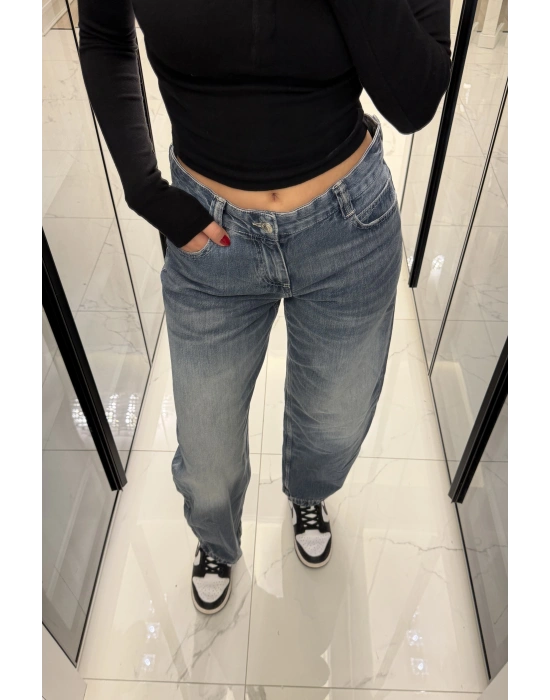 Eskitme İndigo Baggy Jean