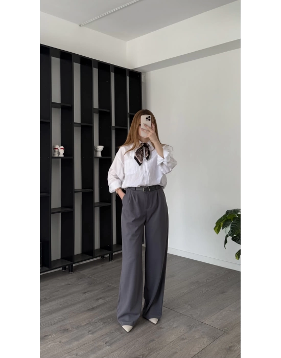 Füme Tira Kemer Detaylı Palazzo Pantolon