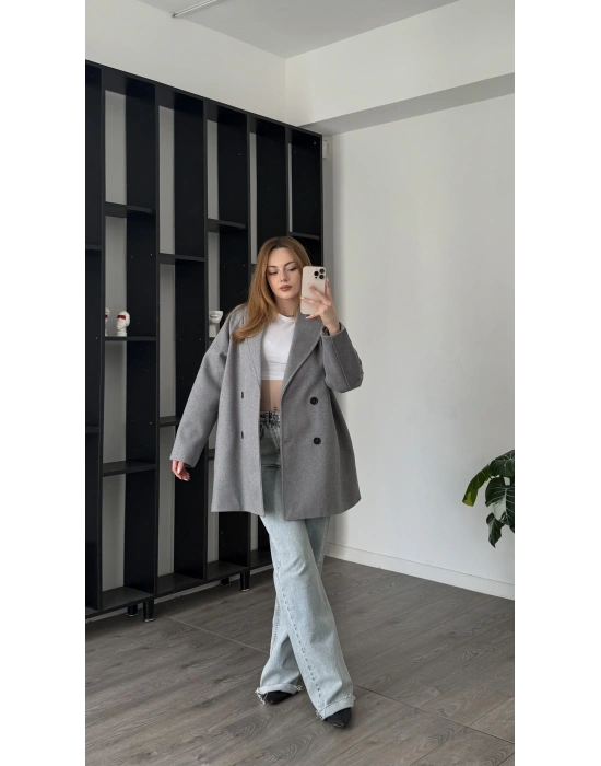 Gri Aida Premium Kaşe Kaban