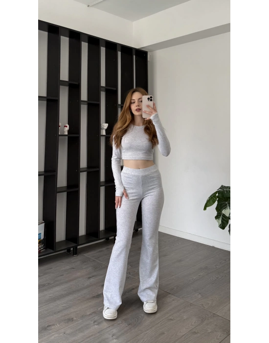 Gri Gaia Parmak Geçirmeli Tayt Takım