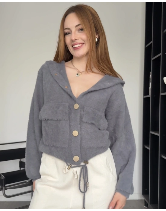 Gri Jenny Düğmeli Yumoş Ceket