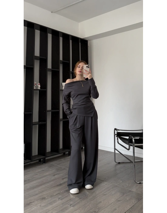 Atrasit Lumi Asimetirk Kayık Yaka Modal Takım