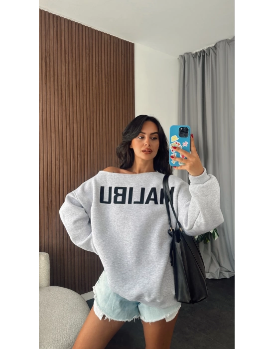 Gri Malibu Tek Omzu Düşük Oversize Sweatshirt